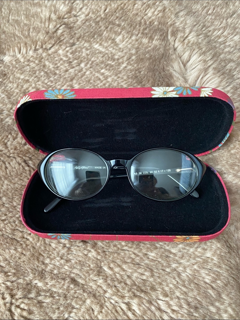 Ashley Stewart Black Oval Glasses with Pink Floral Case